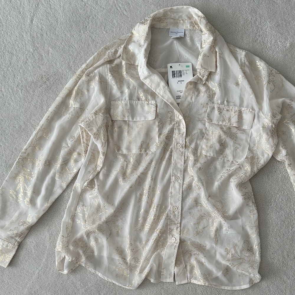 Ladies Cream Blouse with Gold metallic